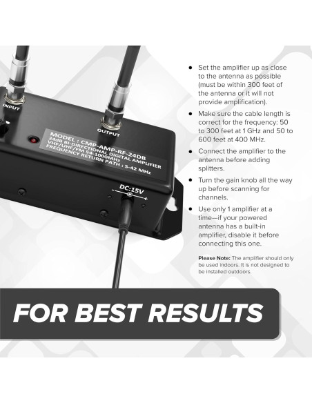Amplificador de Antena de TV The Cimple Co 24 dB con Coaxial Amplificador de Antena de TV The Cimple Co 24 dB con Coaxial