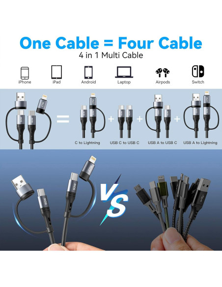 Cable de Carga Miger 4 en 1 1.2m Retráctil para iPhone Cable de Carga Miger 4 en 1 1.2m Retráctil para iPhone