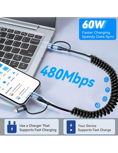 Cable de Carga Miger 4 en 1 1.2m Retráctil para iPhone