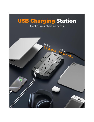 Regleta de Sobretensión TESSAN 22 Salidas 4000J 6FT USB