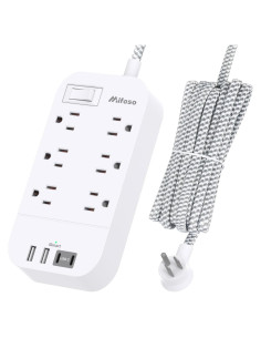 Regleta de Energía MIFASOPOWER 3m 6 Salidas 4 USB Montable