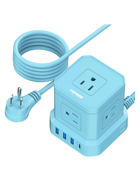 Regleta USB-C y USB-A TOPREK 5 Salidas AC 3.05m Azul Regleta USB-C y USB-A TOPREK 5 Salidas AC 3.05m Azul
