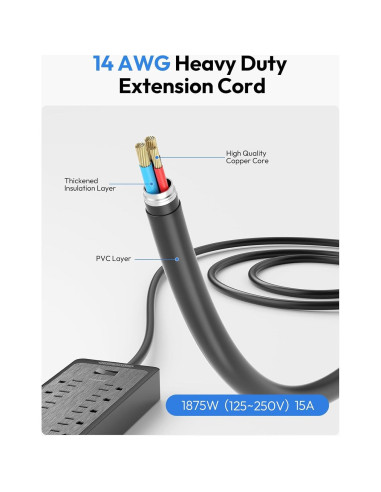 Regleta de Extensión NTONPOWER 7.62 m 12 Salidas 3 USB