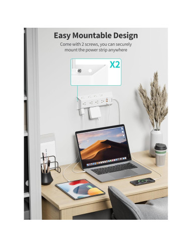 Protector de Sobretensión HOPOW 10FT 12 Salidas AC 4 USB Blanco