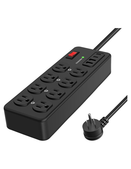 Regleta de Metal ANNQUAN 8 Salidas 4 USB 20W 1200J 6FT Regleta de Metal ANNQUAN 8 Salidas 4 USB 20W 1200J 6FT