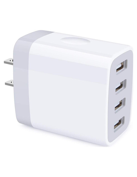 Cargador de Pared USB Hootek 4 Puertos 4.8A Blanco Cargador de Pared USB Hootek 4 Puertos 4.8A Blanco