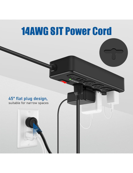 Regleta de Metal ANNQUAN 8 Salidas 4 USB 20W 1200J 6FT Regleta de Metal ANNQUAN 8 Salidas 4 USB 20W 1200J 6FT