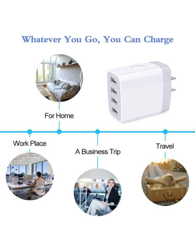 Cargador de Pared USB Hootek 4 Puertos 4.8A Blanco