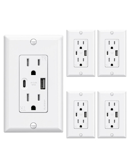 Salidas de Pared USB ELEGRP 15A con Puertos USB A y C - 5 Unidades Salidas de Pared USB ELEGRP 15A con Puertos USB A y C - 5 Unidades
