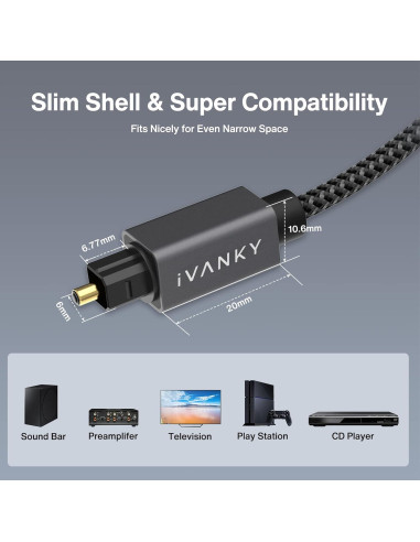 Cable de Audio Óptico iVANKY 3m Digital Toslink para TV