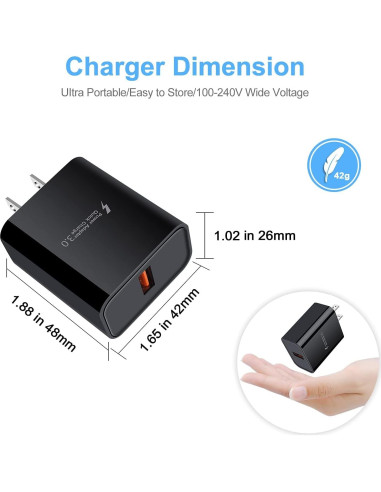 Cargador Rápido USB 18W QC 3.0 para Samsung y Android