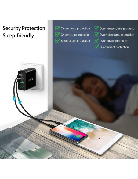 Cargador de Pared Rápido 3.0 iSeekerKit 4 Puertos USB 18W Cargador de Pared Rápido 3.0 iSeekerKit 4 Puertos USB 18W