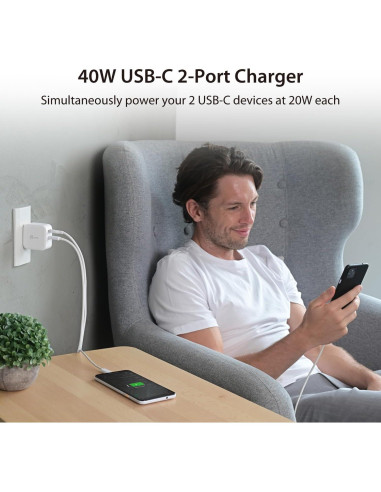 Cargador de pared USB C 40W j5create JUP2440 - Carga rápida
