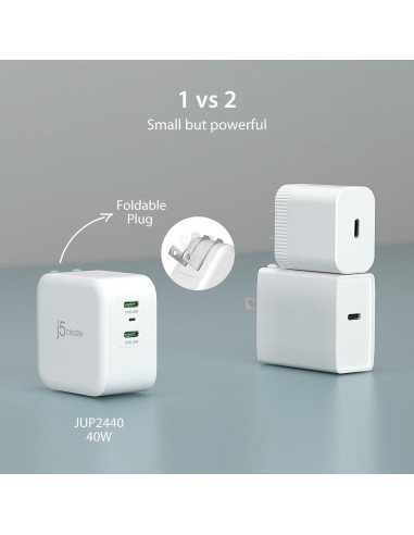Cargador de pared USB C 40W j5create JUP2440 - Carga rápida