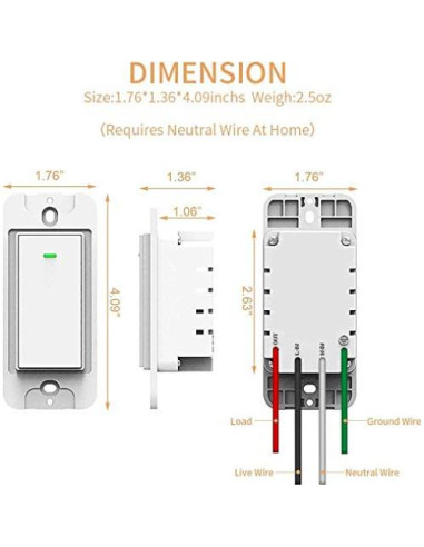 Interruptor de Luz Inteligente Micmi 2 Gang WiFi Control Remoto