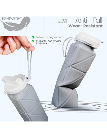 Botella de Agua Plegable Frelisiy 600ml Silicona Gris Botella de Agua Plegable Frelisiy 600ml Silicona Gris