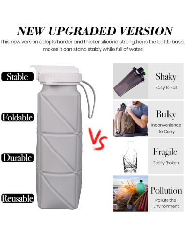 Botella de Agua Plegable Frelisiy 600ml Silicona Gris