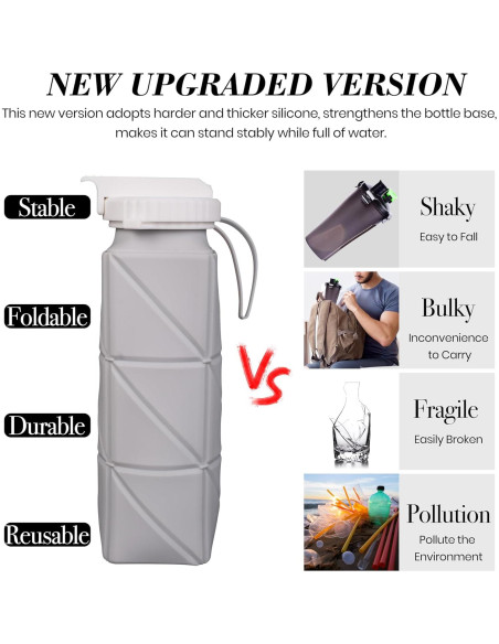 Botella de Agua Plegable Frelisiy 600ml Silicona Gris Botella de Agua Plegable Frelisiy 600ml Silicona Gris