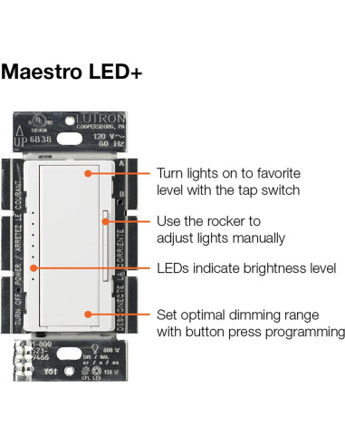 Interruptor Regulador Lutron Maestro LED+ 150W Negro