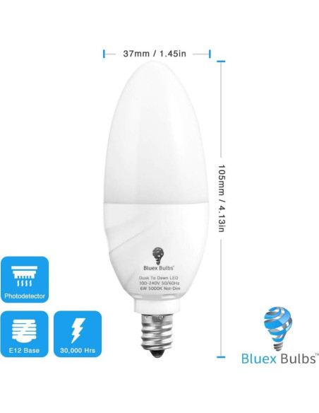 Paquete de 6 Bombillas LED BlueX E12 6W 5000K Dusk a Dawn Paquete de 6 Bombillas LED BlueX E12 6W 5000K Dusk a Dawn
