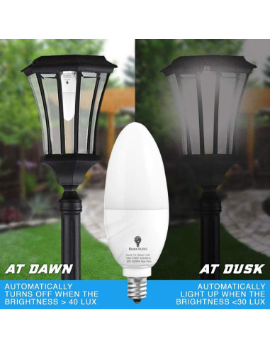 Paquete de 6 Bombillas LED BlueX E12 6W 5000K Dusk a Dawn