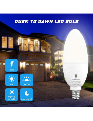 Paquete de 6 Bombillas LED BlueX E12 6W 5000K Dusk a Dawn