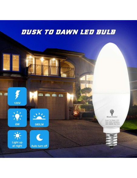 Paquete de 6 Bombillas LED BlueX E12 6W 5000K Dusk a Dawn Paquete de 6 Bombillas LED BlueX E12 6W 5000K Dusk a Dawn