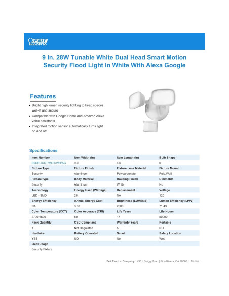 Luz de Inundación Inteligente Feit Electric 28W LED WiFi 2000lm Luz de Inundación Inteligente Feit Electric 28W LED WiFi 2000lm