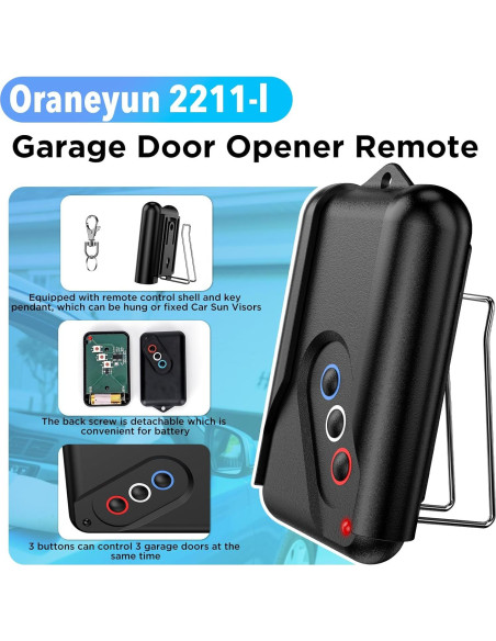 Transmisor remoto de puerta de garaje Oraneyun GD303 - Paquete de 3