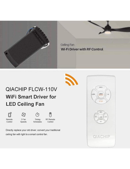 Kit Control Remoto Universal QIACHIP para Ventilador de Techo WiFi Kit Control Remoto Universal QIACHIP para Ventilador de Techo WiFi
