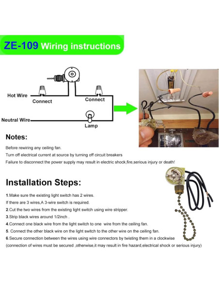 Interruptores de Cadena Zing Ear ZE-109 para Ventilador de Techo - Paquete de 2 Interruptores de Cadena Zing Ear ZE-109 para Ventilador de Techo - Paquete de 2