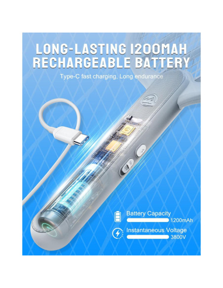 Raqueta Eléctrica Mosquitos Mosiller 3800V Recargable Tipo-C Raqueta Eléctrica Mosquitos Mosiller 3800V Recargable Tipo-C