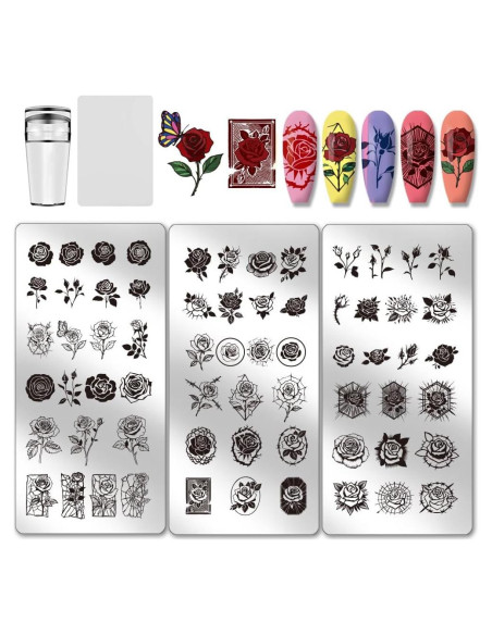 Kit de Estampado de Uñas PH PandaHall 3 Placas Rosa 12x6 cm Kit de Estampado de Uñas PH PandaHall 3 Placas Rosa 12x6 cm