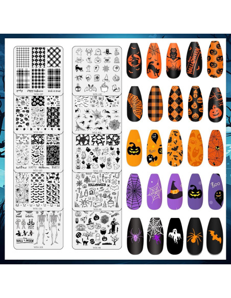 Kit de Placas de Estampado de Uñas Halloween Whaline 10 Pcs Kit de Placas de Estampado de Uñas Halloween Whaline 10 Pcs