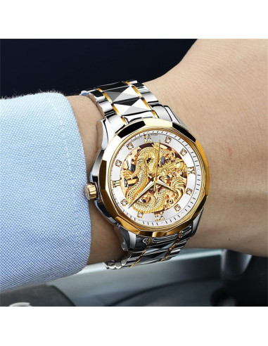 Reloj OLEVS automático dorado mecánico para hombres 50m