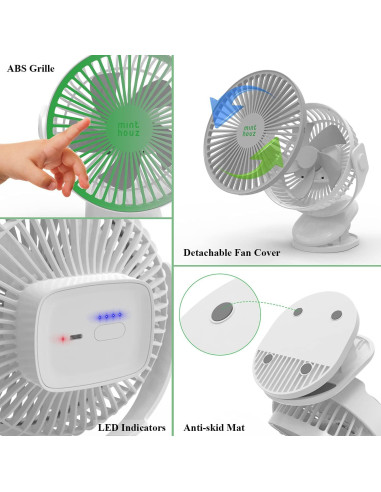 Ventilador Clip Minthouz MT-L007F, Recargable 4000mAh