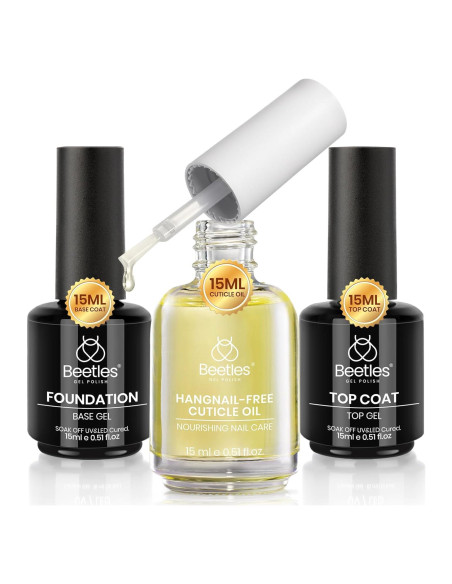 Kit de Aceite para Cutículas y Top Coat Beetles 3Pcs 15ml Kit de Aceite para Cutículas y Top Coat Beetles 3Pcs 15ml