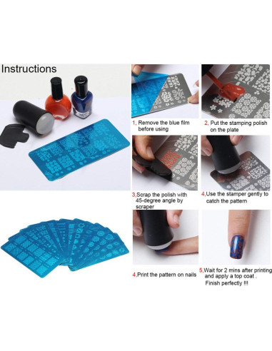 Placas de Estampado de Uñas 5 Pcs Acero Inoxidable WOKOTO
