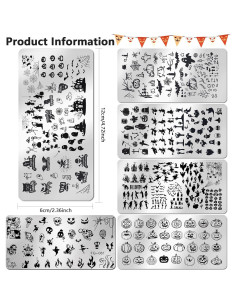 Kit de Placas de Estampado de Uñas Halloween 6 Pcs Acero Inoxidable 2