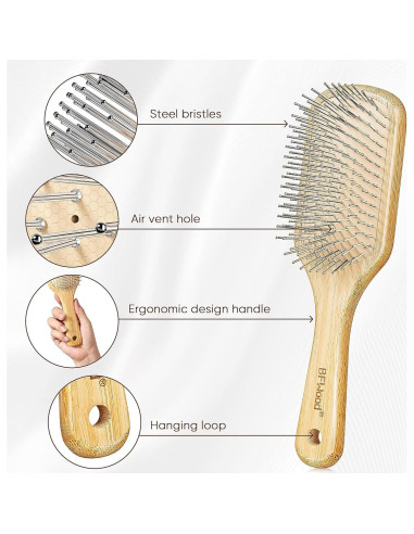 Cepillo de Pelo de Bambú BFWood con Cerdas de Acero 23cm