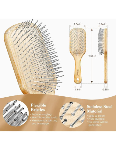 Cepillo de Pelo de Bambú BFWood con Cerdas de Acero 23cm