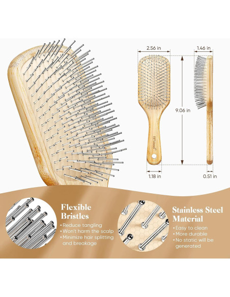 Cepillo de Pelo de Bambú BFWood con Cerdas de Acero 23cm Cepillo de Pelo de Bambú BFWood con Cerdas de Acero 23cm