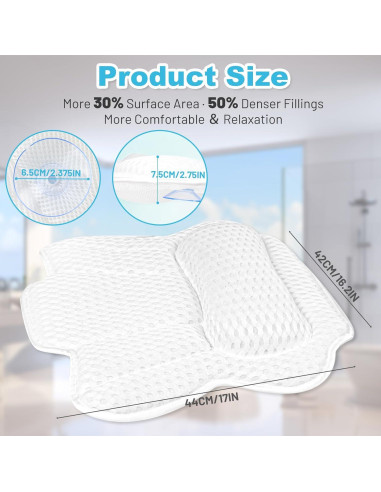 Almohada de Baño EcoHLL con 6 Ventosas Antideslizantes