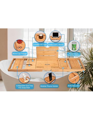 Bandeja Expandible de Bambú MXMLFXING para Baño con Almohada y Gorro