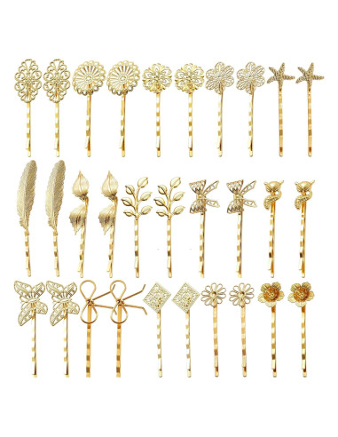 30 Clips para Cabello de Metal Retro Dorado inSowni - 15 Diseños