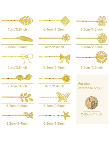 30 Clips para Cabello de Metal Retro Dorado inSowni - 15 Diseños