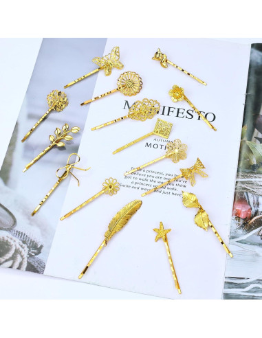 30 Clips para Cabello de Metal Retro Dorado inSowni - 15 Diseños