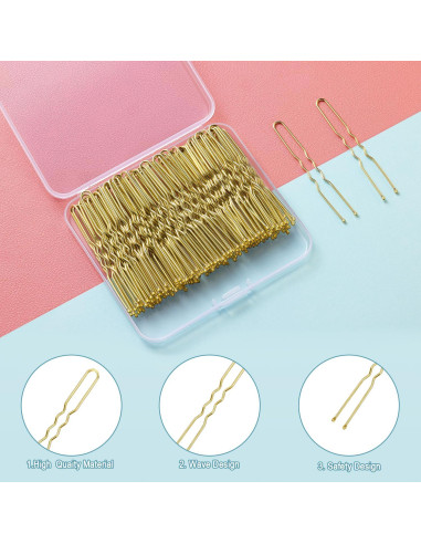 Pinzas para Cabello en U TsMADDTs 100 Pcs Doradas 6.1 cm