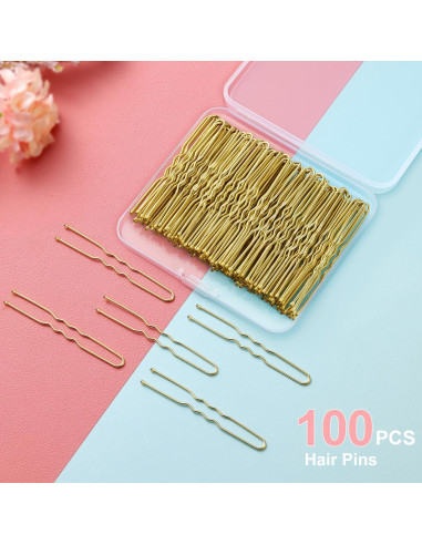 Pinzas para Cabello en U TsMADDTs 100 Pcs Doradas 6.1 cm