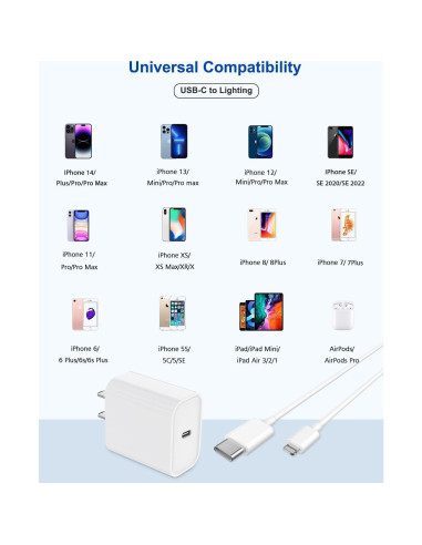 Cargador Rápido TrimDish 20W USB C a Lightning 10FT 2 Piezas
